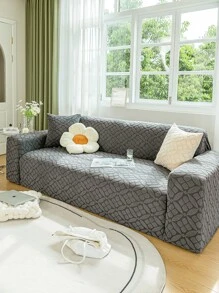 1 pezzo Copridivano slouchy elastico generale quattro stagioni in tinta unita jacquard, copri-divano a forma di L adatto a divani da 1-4 posti, stile semplice anti-scivolo e resistente a sporco e animali domestici, comprende federa cuscino. - Grigio Scuro - Visualizzare 5