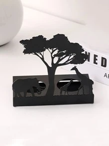 QYeah 1pc Metal Candle Holder With Elephant And Giraffe Design, Creative Table Decoration For Romantic Candlelight Dinner In Restaurant - Black - View 2
