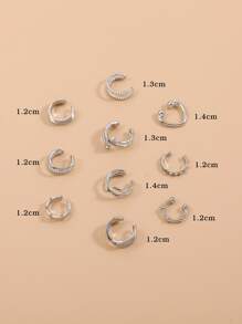 10 piezas Pendientes de clip en forma de C, pendientes de cartílago, conjunto de abrazaderas de oreja personalizadas y simples de moda - Plateado - Ver 4