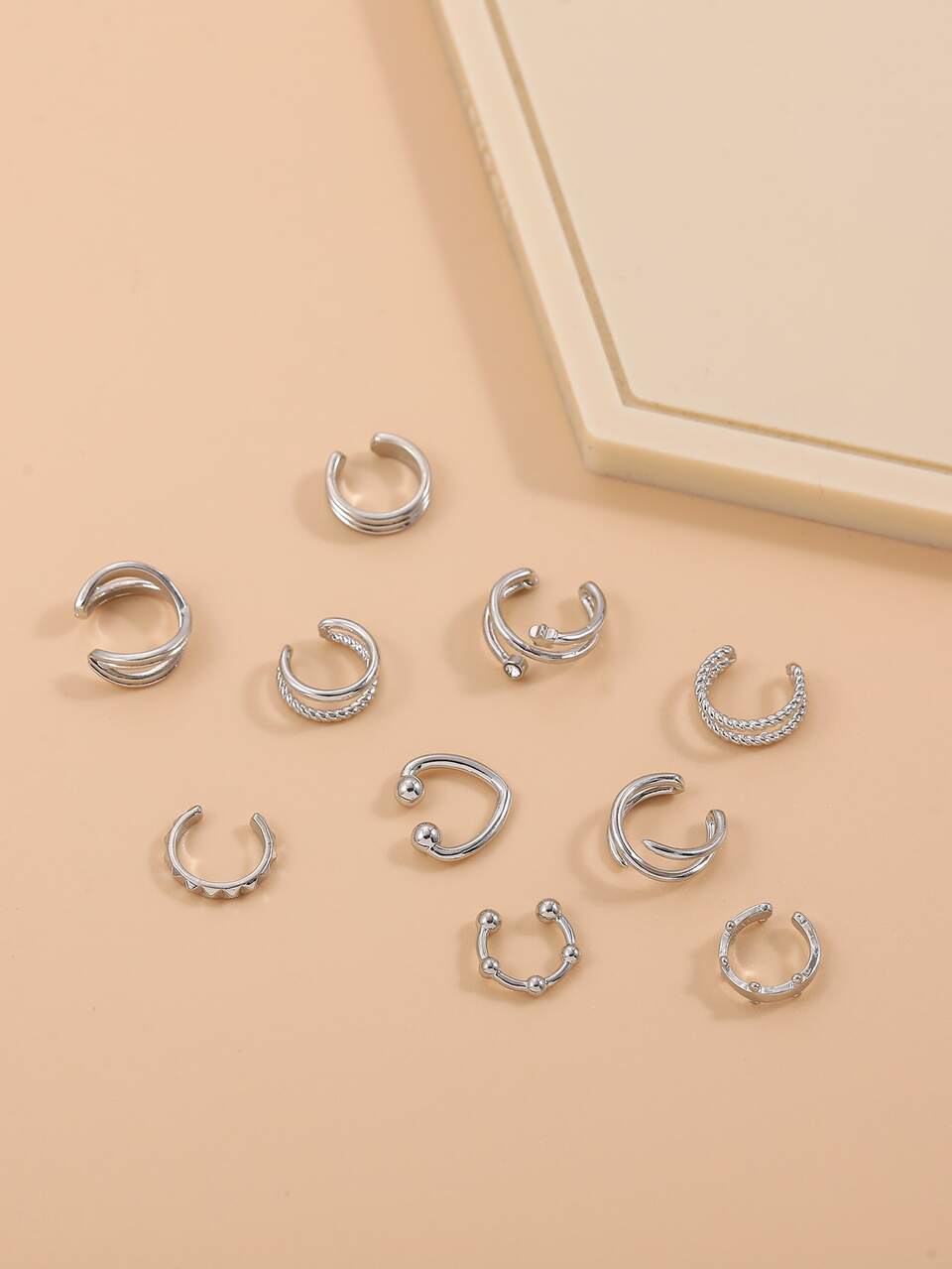 10pcs C-Shaped Clip-On Earrings, Cartilage Earrings, Fashion Simple Personalized Ear Cuffs Set