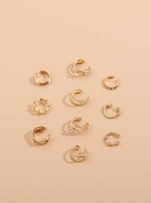 10pcs C-Shaped Clip-On Earrings, Cartilage Earrings, Fashion Simple Personalized Earring Set - Gold - View 2