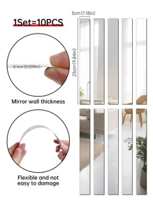 10pcs 3*25cm/1.18*9.84in Silver Acrylic Mirror Wall Stickers - Silver - View 2