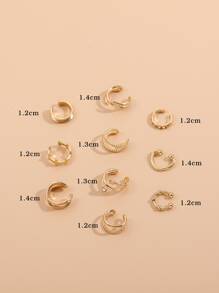 10pcs C-Shaped Clip-On Earrings, Cartilage Earrings, Fashion Simple Personalized Earring Set - Gold - View 4