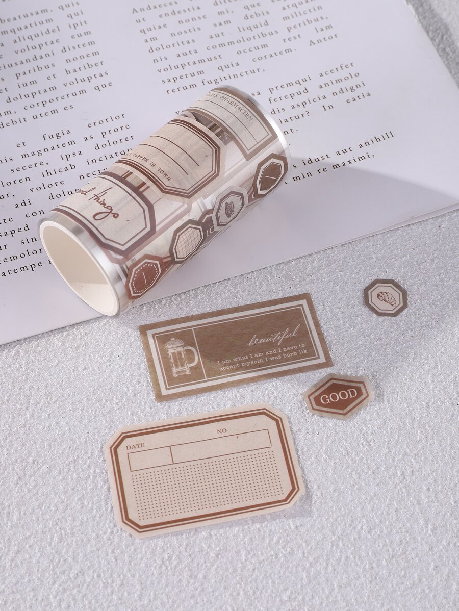 1入組復古標籤風格DIY裝飾膠帶和貼紙集適用於日誌 - 彩色 - 查看 1