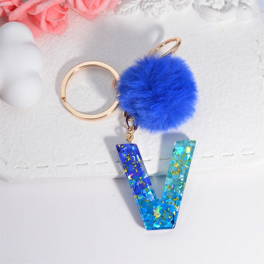Llavero exquisito azul con 26 inglés con letra con con pompón - Multicolor - Ver 1