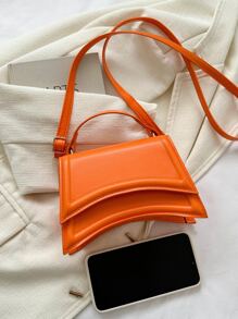 Fashionable Solid Colour Flip Cover Mini Handbag - Orange - View 5