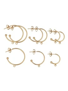 10入組不銹鋼15/20/25毫米帶環C耳環耳釘耳環DIY珠寶配件耳環 - 金黃色 - 查看 2