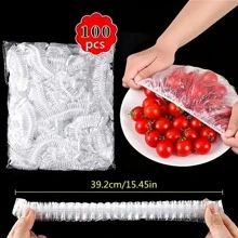 100 Pièces/1 Paquet Sac Jetable En Plastique Étirable Pour La Préservation Des Aliments, Couverture De Stockage Et D'emballage, Sac Élastique, Convient Pour Les Cuisines Et Les Sites De Pique-nique En Plein Air