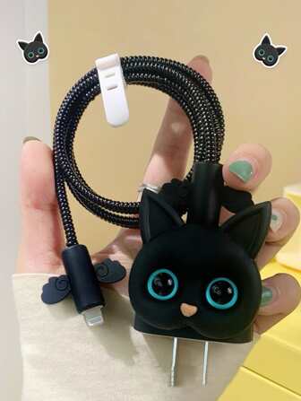 1 件适用于 Apple 18/20w 充电器的保护壳 美国标准保护壳 可爱纸盒猫 适用于 13/14/15/16 数据线保护套 线缆保护器、充电器保护器