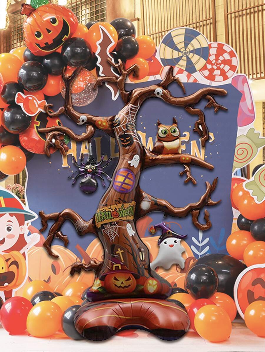 1入組萬聖節派對場景裝飾用品鬼樹鋁膜小氣球附底座
