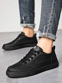 運動運動鞋適合男士,極簡風格前繫帶板鞋 - 黑色 - 查看 1