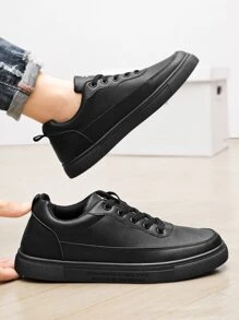 運動運動鞋適合男士,極簡風格前繫帶板鞋 - 黑色 - 查看 4