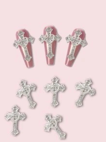 镶嵌水钻美甲饰品 5 件 3D 合金金属指甲水钻 DIY 美甲配件 美甲宝石 美甲用品 - 銀色 - 查看 1