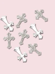 镶嵌水钻美甲饰品 5 件 3D 合金金属指甲水钻 DIY 美甲配件 美甲宝石 美甲用品 - 銀色 - 查看 3