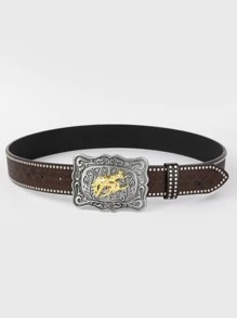 馬裝飾西部風腰帶 - 咖啡棕 - 查看 2