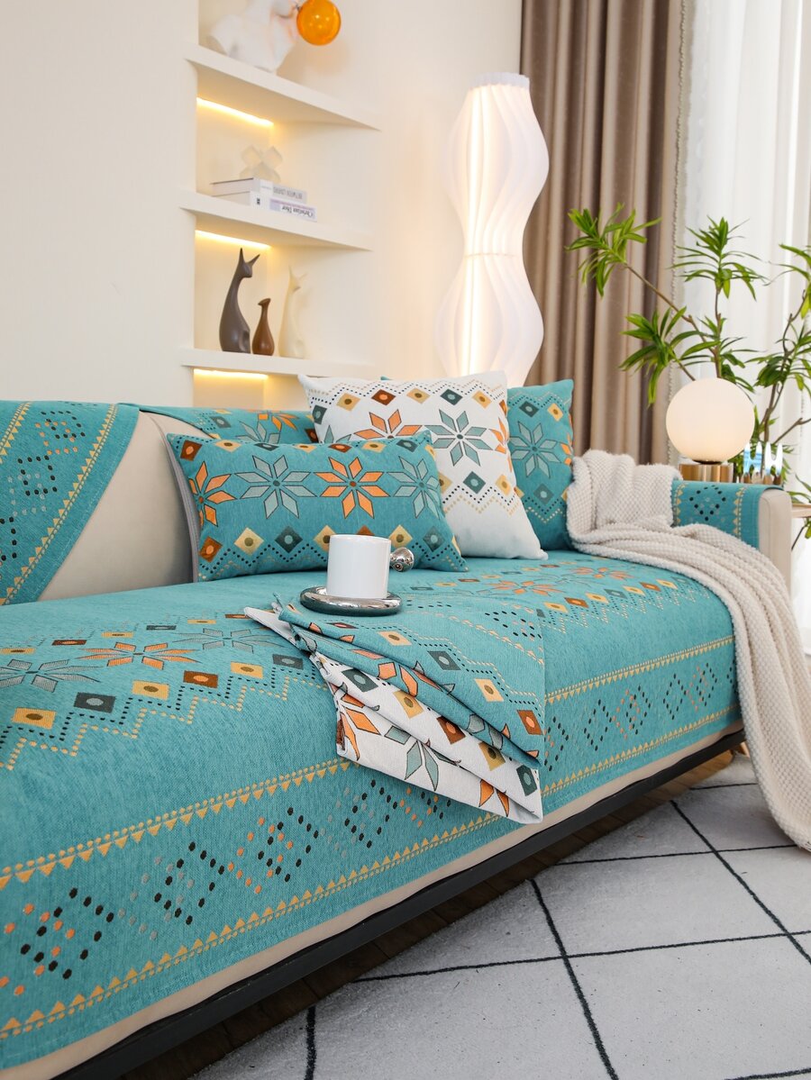 1入組波西米亞沙發墊毛巾適用於四季 - 綠色 - 查看 1