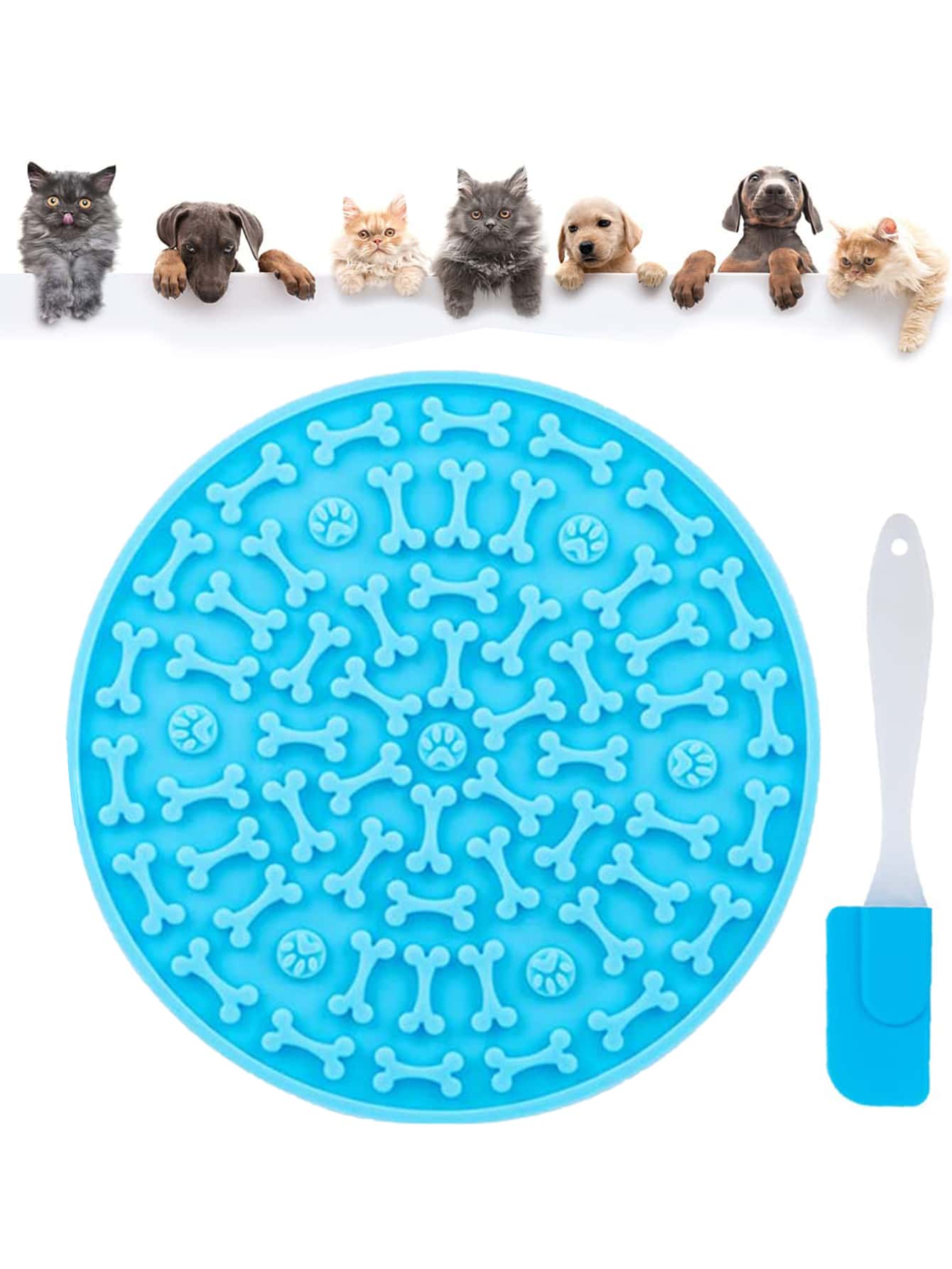 帶刮刀寵物沐浴分心墊，吸盤式慢速餵食器舔墊，由矽膠製成，適用於狗