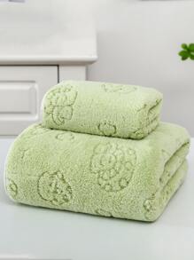 珊瑚绒柔软吸水蘑菇花图案毛巾，家用，可作浴巾/洗发巾/游泳巾，单条装或大号（40*80cm/80*170cm），适用于美容院、酒店、运动场所、家居等，可作浴巾、护肤巾。 - 綠色 - 查看 1