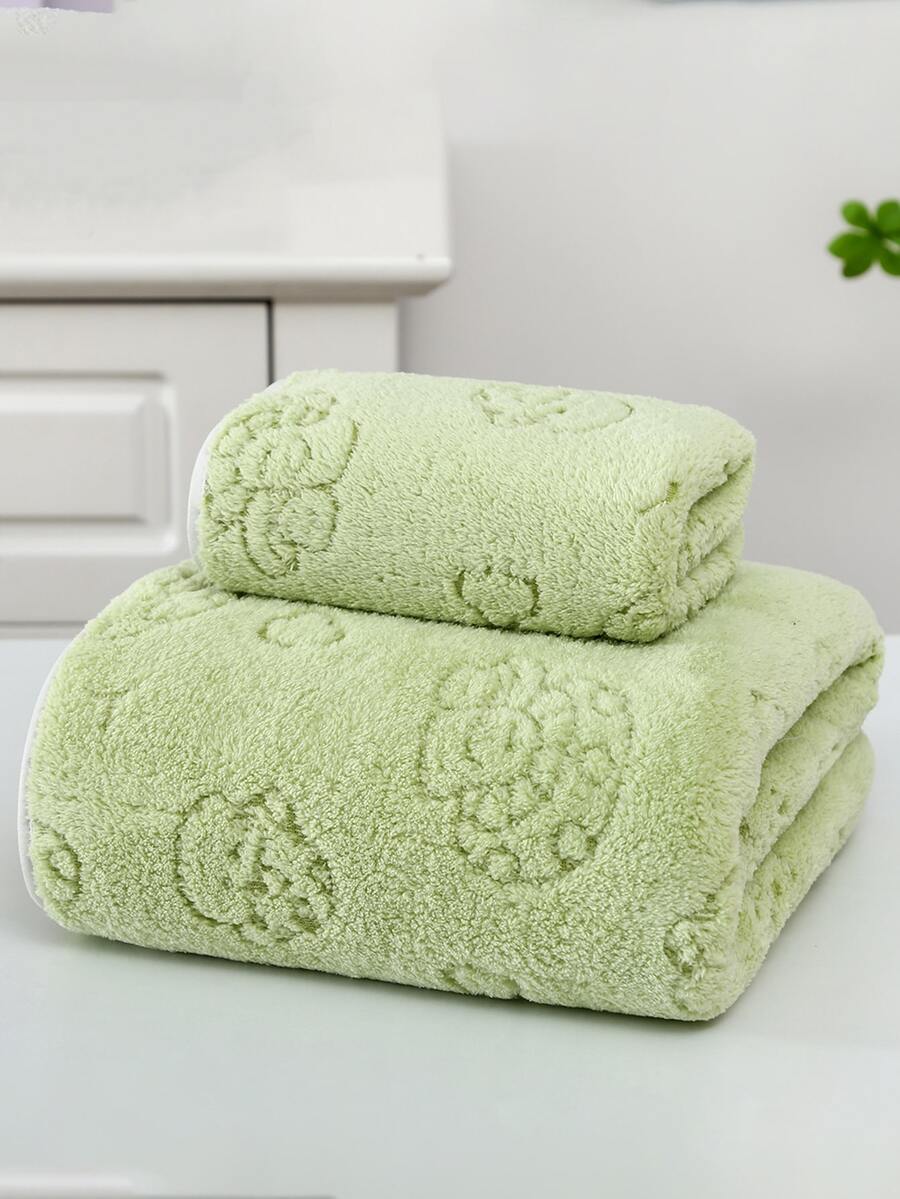 珊瑚绒柔软吸水蘑菇花图案毛巾，家用，可作浴巾/洗发巾/游泳巾，单条装或大号（40*80cm/80*170cm），适用于美容院、酒店、运动场所、家居等，可作浴巾、护肤巾。 - 綠色 - 查看 1