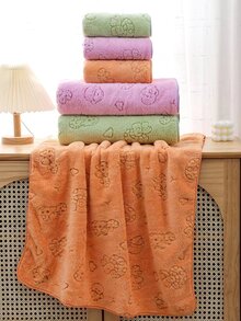 珊瑚绒柔软吸水蘑菇花图案毛巾，家用，可作浴巾/洗发巾/游泳巾，单条装或大号（40*80cm/80*170cm），适用于美容院、酒店、运动场所、家居等，可作浴巾、护肤巾。 - 綠色 - 查看 3