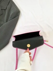 時尚翻蓋手提托特包帶可調節肩帶粉色