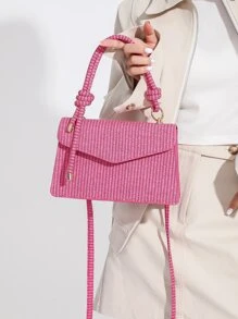 時尚翻蓋手提托特包帶可調節肩帶粉色