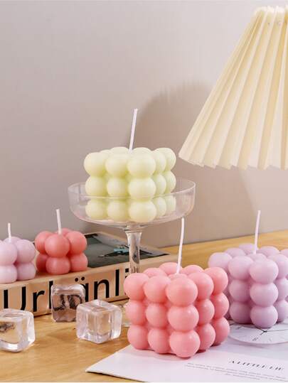 1pc/2pcs Ins Cube Scented Candle Home Decor S+M Long-Lasting Decorative Photoshoot Item, Soy Wax Fragrance Candle, Holiday Gifts (No Dried Flowers)