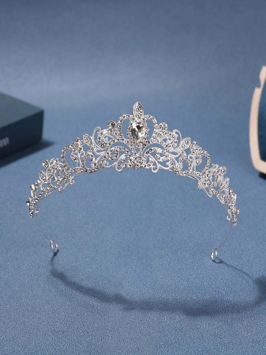 1pc Girl's Luxury Rhinestone Princess Crown Headband For Teen - Silver - View 1