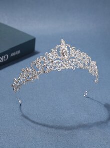 1pc Girl's Luxury Rhinestone Princess Crown Headband For Teen - Silver - View 3