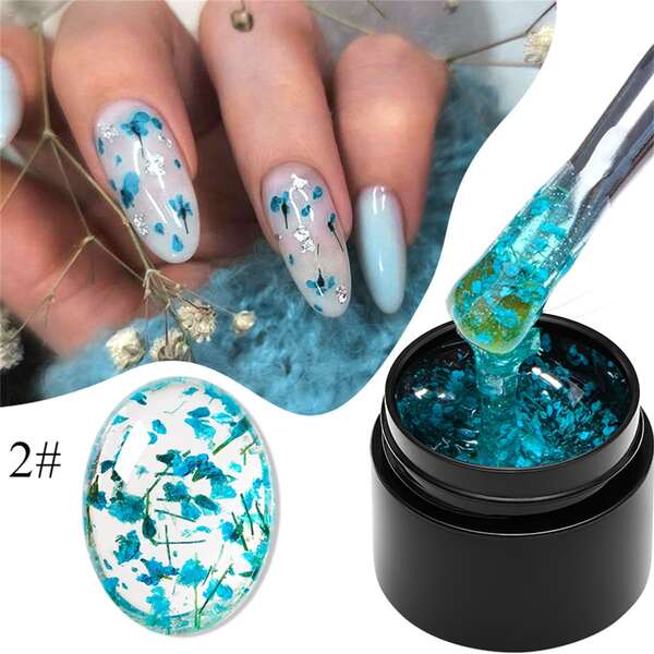 5ml Dried Flower Gel Nail Polish Natural Flower Fairy Series Blue-green Semi Permanent Soak Off UV Nail Gel Painting Nail Art Varnishes