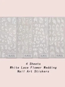 4入組白色蕾絲花婚紗美甲貼紙 DIY - 彩色 - 查看 2