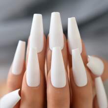 Upgrade Your Look With 24pcs Matte Solid Press On Toenails, Leisure White Design Long Coffin Full Cover Toenails, Suitable For Party, Dance, And Daily Wear Nail Supplies