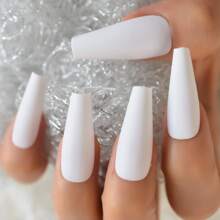 Upgrade Your Look With 24pcs Matte Solid Press On Toenails, Leisure White Design Long Coffin Full Cover Toenails, Suitable For Party, Dance, And Daily Wear Nail Supplies