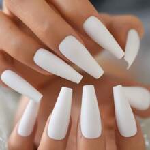Upgrade Your Look With 24pcs Matte Solid Press On Toenails, Leisure White Design Long Coffin Full Cover Toenails, Suitable For Party, Dance, And Daily Wear Nail Supplies