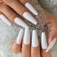 Upgrade Your Look With 24pcs Matte Solid Press On Toenails, Leisure White Design Long Coffin Full Cover Toenails, Suitable For Party, Dance, And Daily Wear Nail Supplies