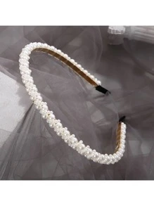 1pc Knotted Faux Pearl Bridal Headband Bow Hair Clip Elegant Tiaras