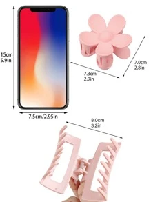 Set de 4 pinzas para el cabello de flores cuadradas con combinación de brillo y mate en color rosa, elegantes y casuales, accesorios para el cabello de mujer para el Día de San Valentín, la escuela, la universidad, el otoño, el invierno y las vacaciones - Multicolor - Ver 4