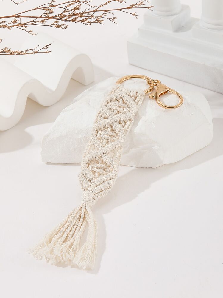 1pc מחזיק מפתחות סרוג בעבודת יד לנשים בסגנון בוהמי עם תליון תיק חבל ארוג, מתנה לאמא לבית ספר אביזרי רכב גותי חמוד Y2k - בז' - ראה 1