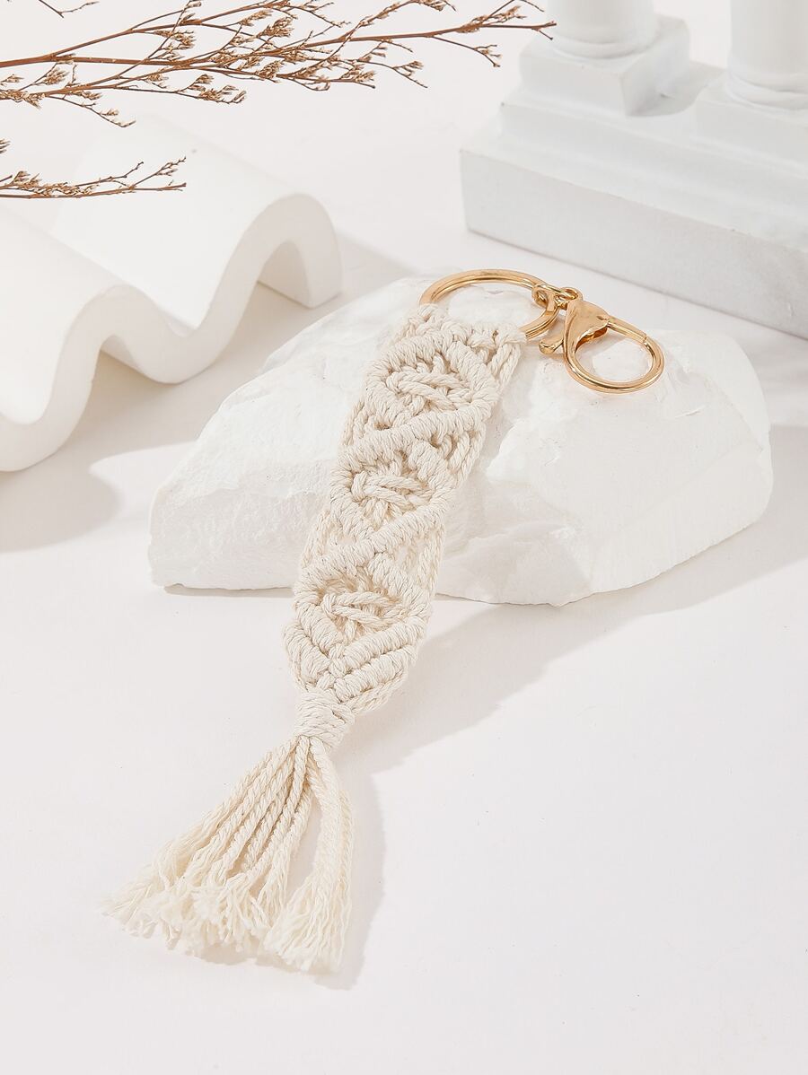 1 Móc khóa móc thủ công phong cách Bohemian dành cho nữ kèm mặt dây chuyền hình túi xách, quà tặng cho mẹ, trường học, phụ kiện ô tô dễ thương theo phong cách Goth Y2k - Màu be - Xem 1