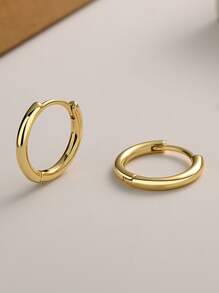 1入組極簡風格圓形形狀耳環 - 金色 - 查看 1