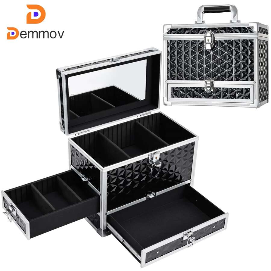 Makeup Train Case Professional Black Makeup Box Cosmetic Storage Organizer Portable Cosmetology