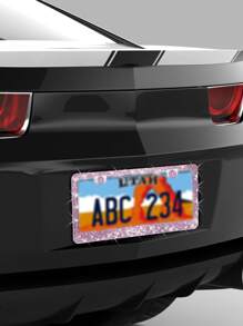 1set Rhinestone Decor Stainless Steel Car License Plate Frame