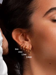 1入組極簡風格圓形形狀耳環 - 金色 - 查看 5