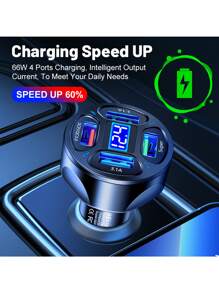 4 USB Port 120W Max Super Fast Car Charger Compatible With iPhone Samsung Android Cell Phone - Black - View 3