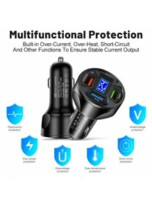 4 USB Port 120W Max Super Fast Car Charger Compatible With iPhone Samsung Android Cell Phone - Black - View 7