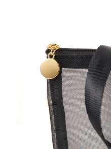 大型攜帶式黑色網格化妝包，帶手提把手，適合旅行、海灘、化妝品收納及整理，包括化妝刷收納隔層，適合女性和女孩收納化妝品及用品的化妝品收納盒 - 黑色 - 查看 8