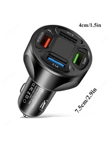 4 USB Port 120W Max Super Fast Car Charger Compatible With iPhone Samsung Android Cell Phone - Black - View 2