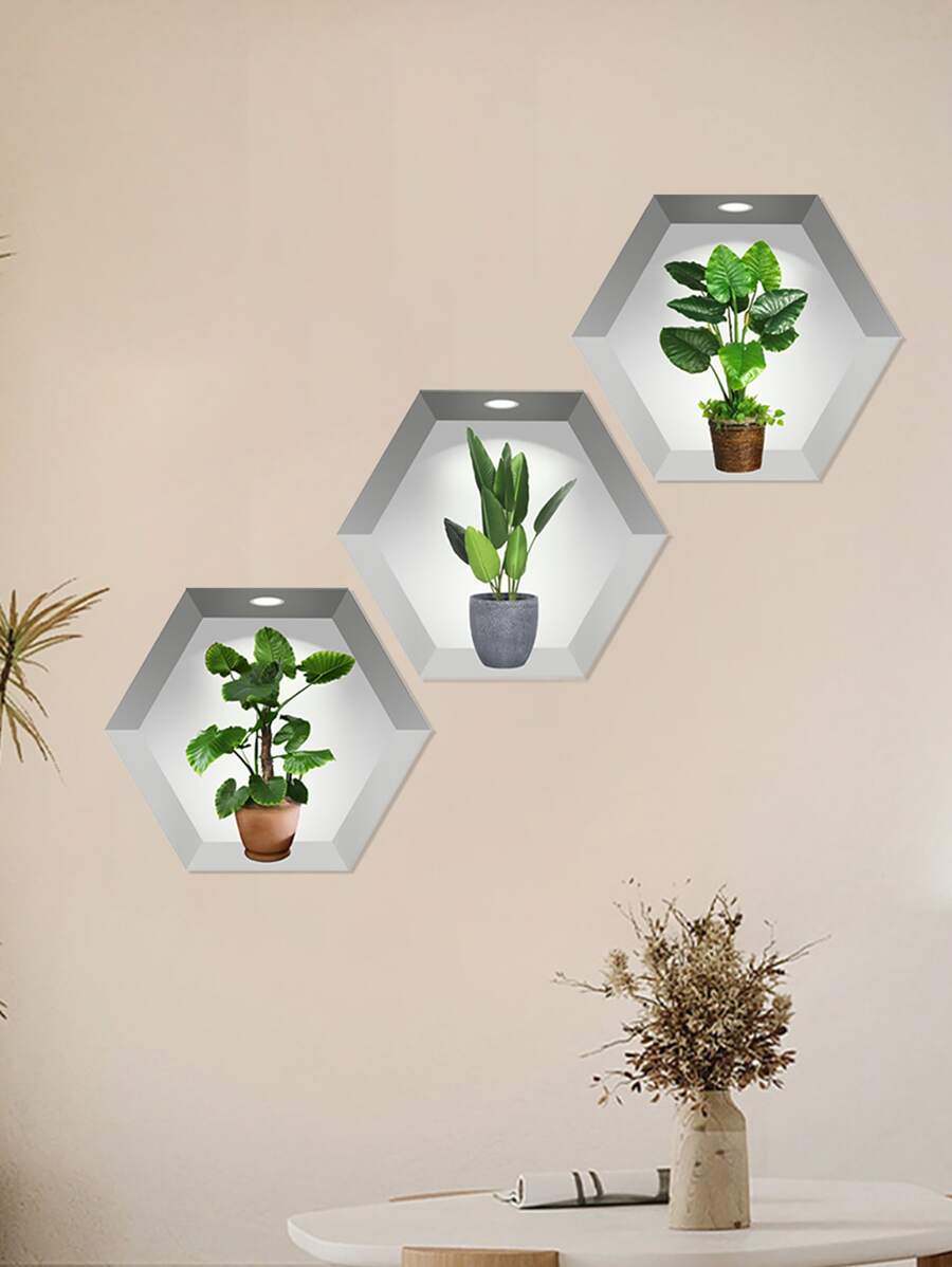 3 件绿色植物印花墙贴、贴纸、墙贴花、乙烯基贴花用于家居装饰、春季装饰品让您的家焕然一新、拉玛装饰贴纸礼物生日毕业 - 彩色 - 查看 1