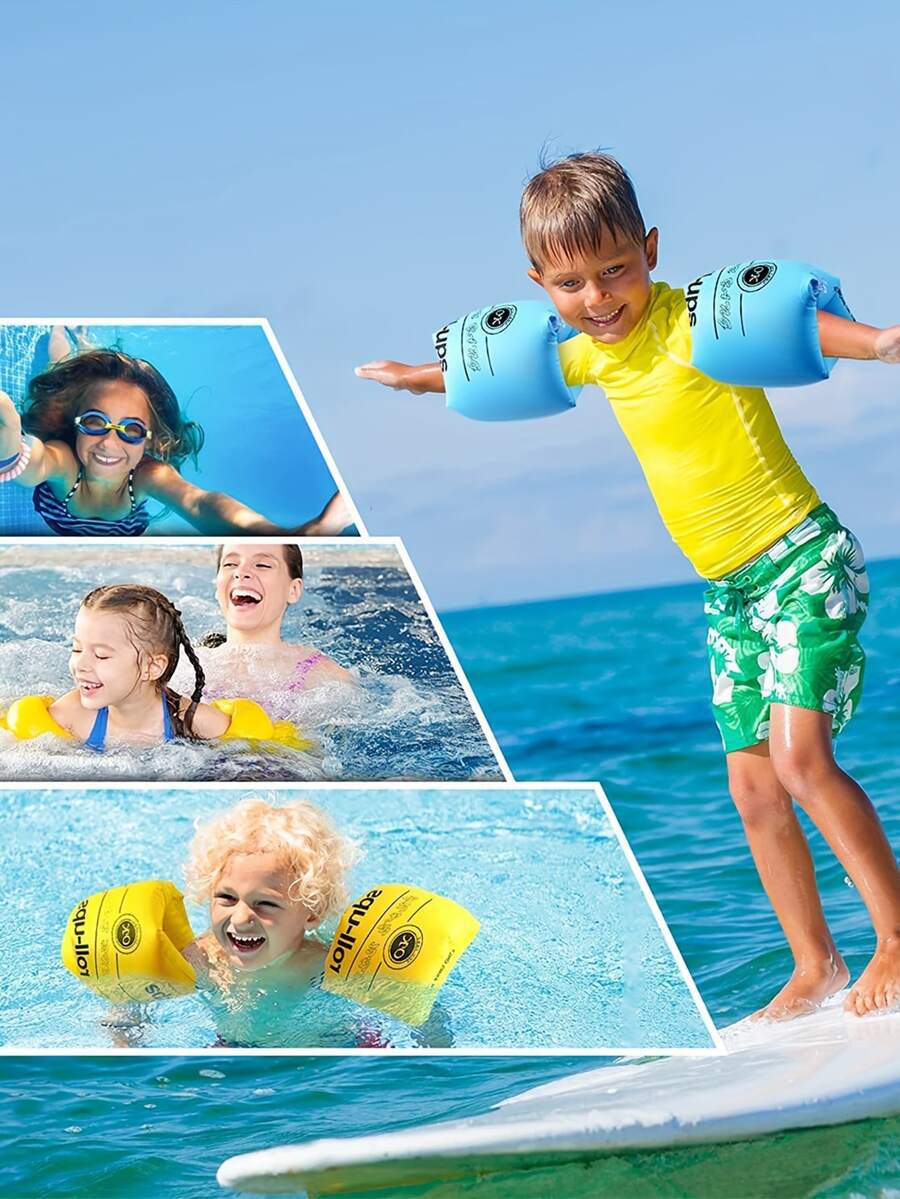 1對成人兒童游泳膀子浮環，氣墊漂浮膀袖游泳圈，PVC充氣臂圈 - 橘色 - 查看 1