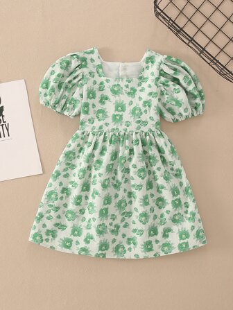 Young Girl Colorful Printed Summer Short Sleeve Dress